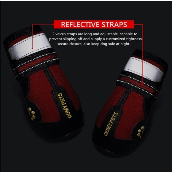 🐾QUMY Set of 4 waterproof dog boots reflective RED size 1:4.3Lx 5.6 cmW💯New 🐾 - Picture 8 of 9